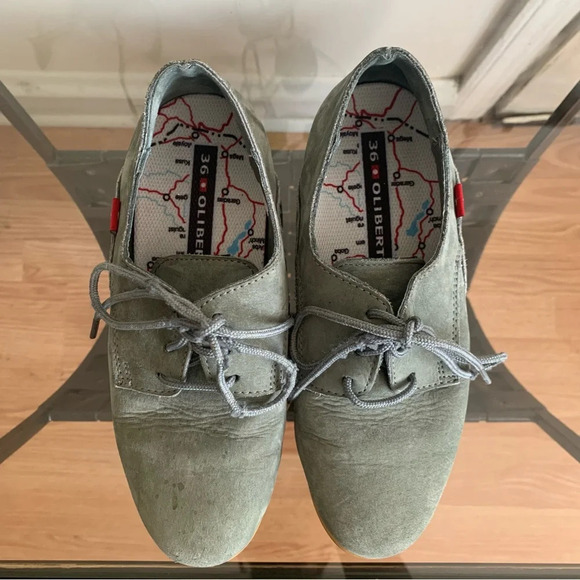 Oliberte Minsha Olive Green Nubuck Leather Oxford Lace up Loafers Size 36 - Picture 4 of 13